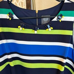 Vince Camuto Navy and Blue Striped Dress with Jewel Accents
